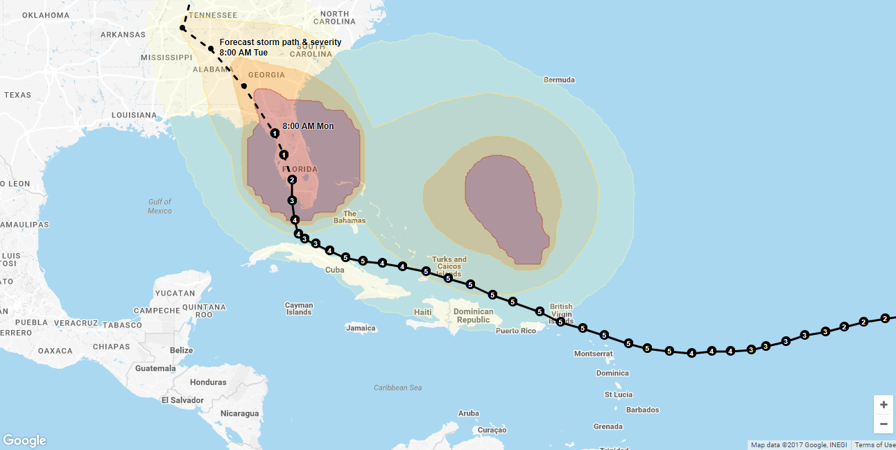 hurricane Irma flight path trajectory caribbean st lucia island